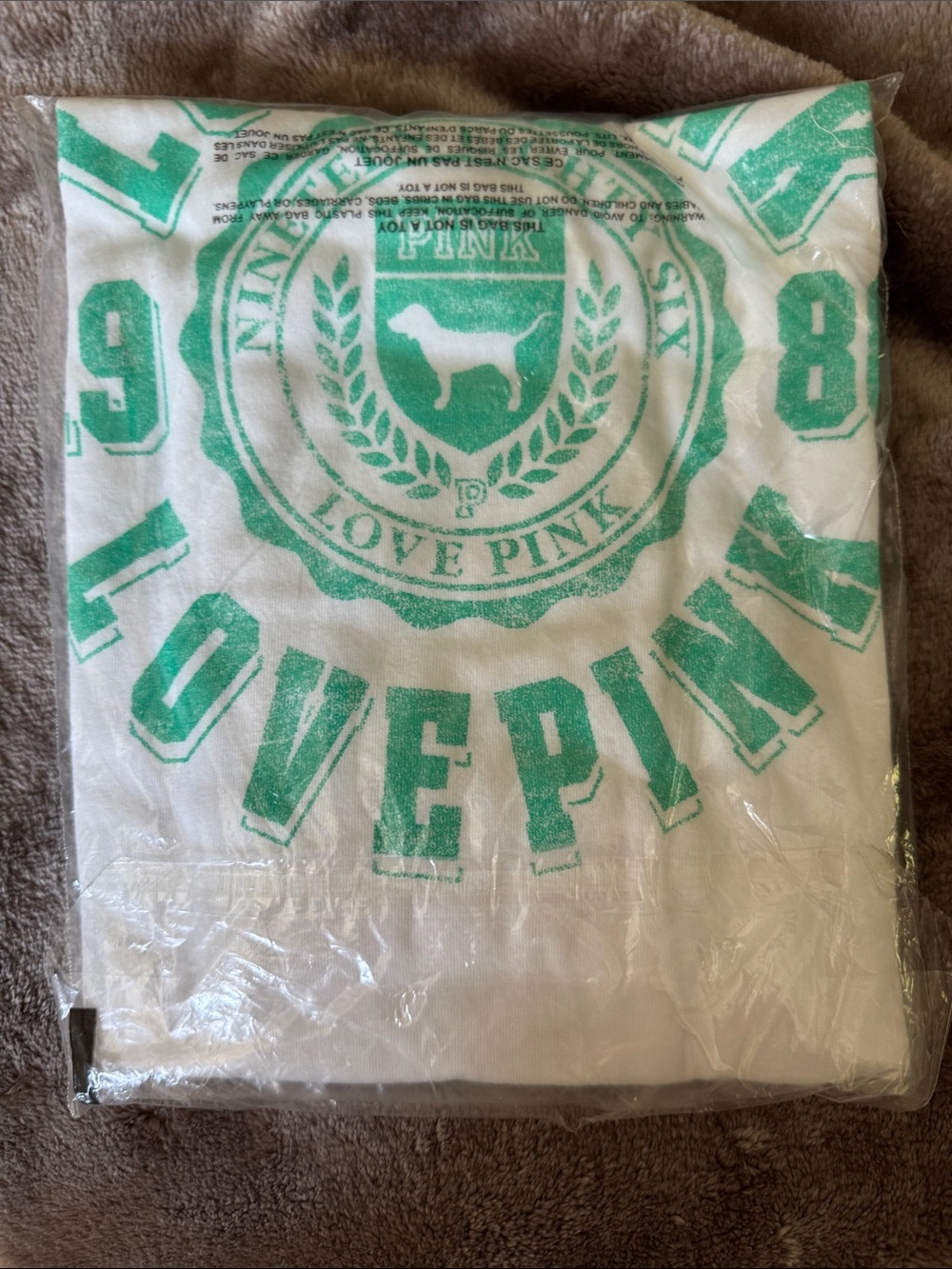 Victoria's Secret PINK White Tee with Mint Green Logo